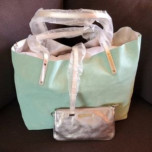 Tiffany&Co Suede/Leather Blue/Silver Tote w/pouch